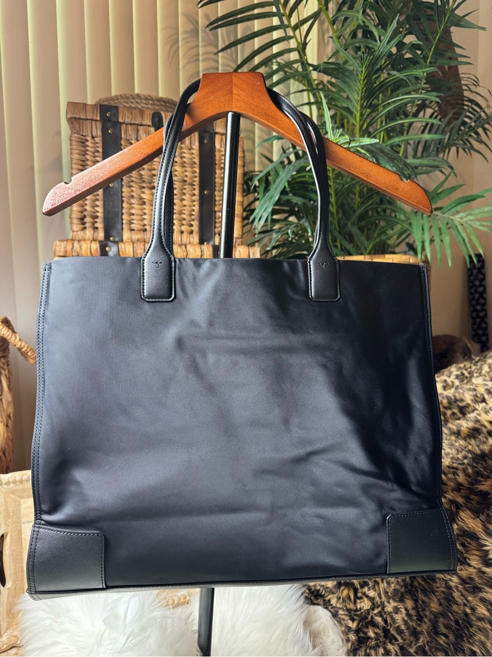 Tory Burch Black Nylon Ella Tote with black Leather Trim - Picture 3 of 7